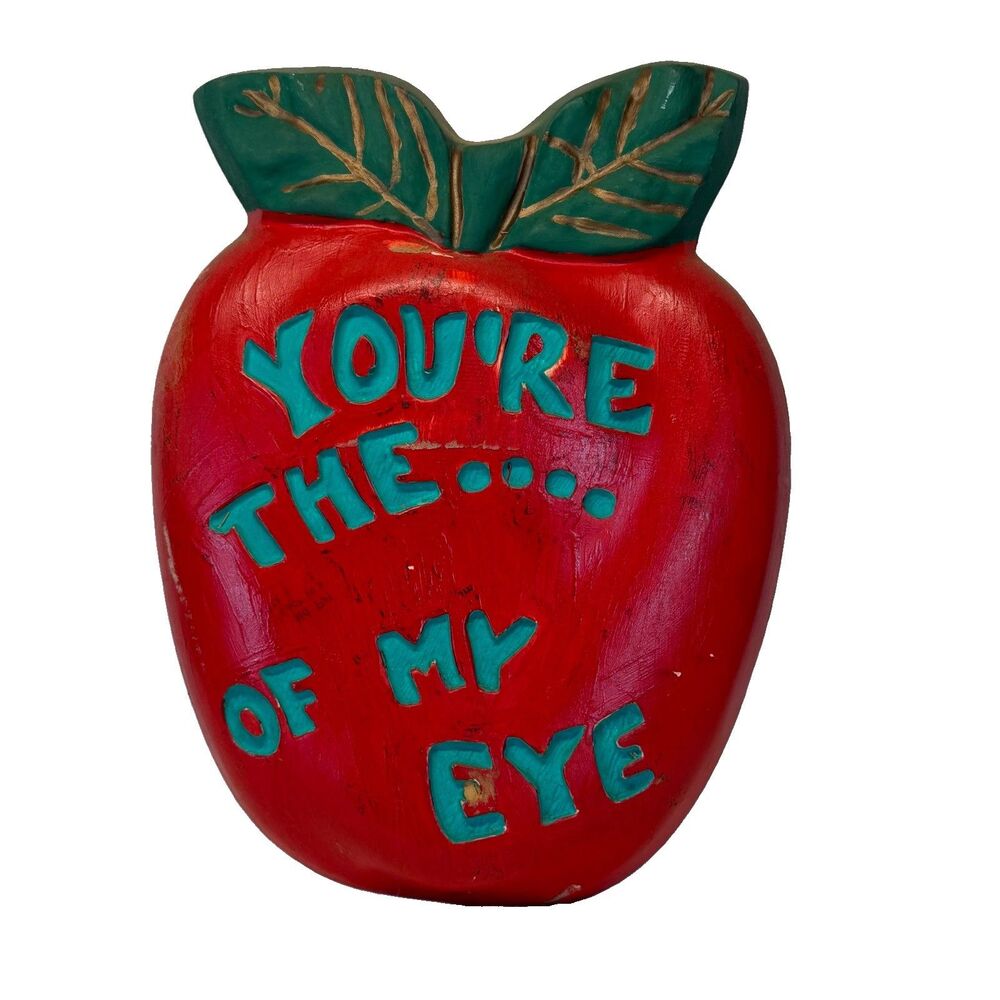 Vintage Chalkware Apple Wall Plaque Youre The Apple Of My Eye Retro Decor 7"